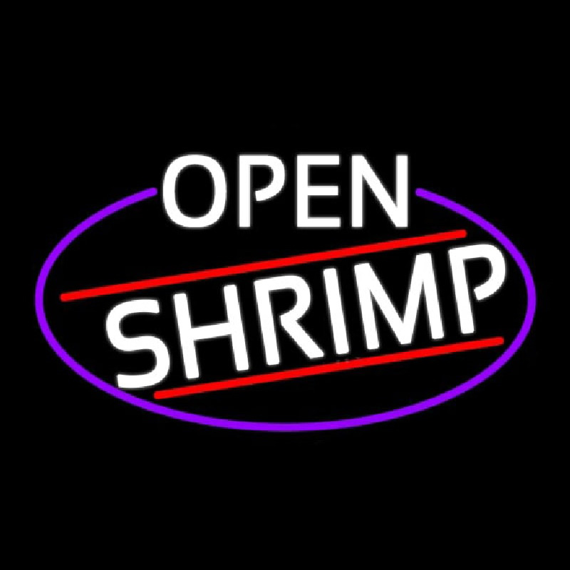 White Open Shrimp Oval With Blue Border Neon Sign