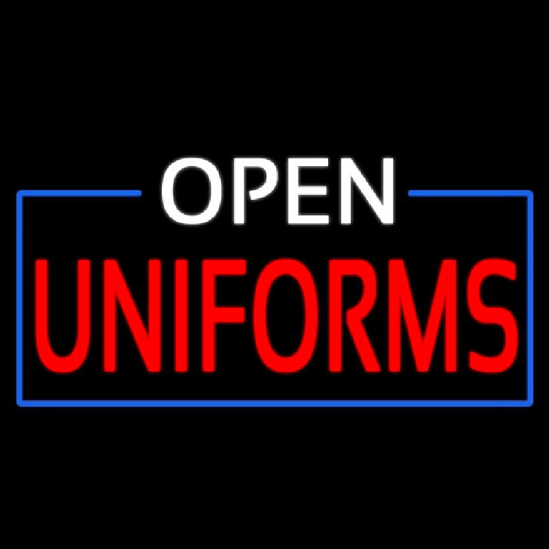 White Open Uniforms Blue Border Neon Sign