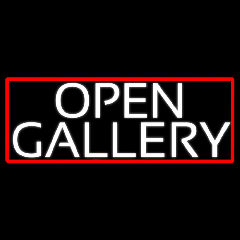 White Open With Gallery With Red Border Neon Sign
