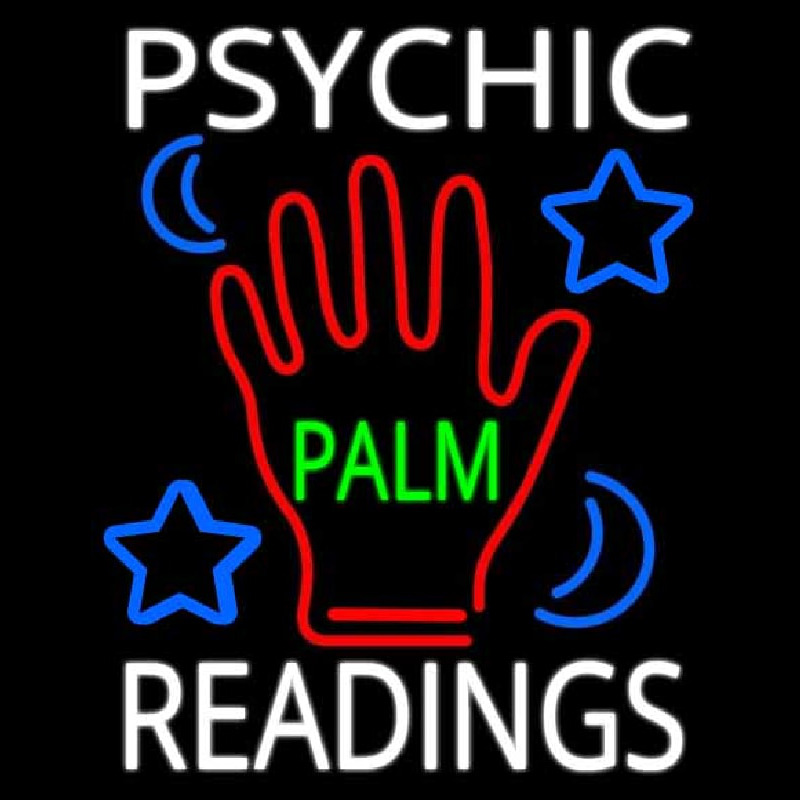 White Psychic Readings Green Palm With Logo Neon Sign