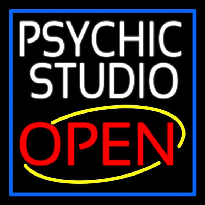 White Psychic Studio Red Open Blue Border Neon Sign