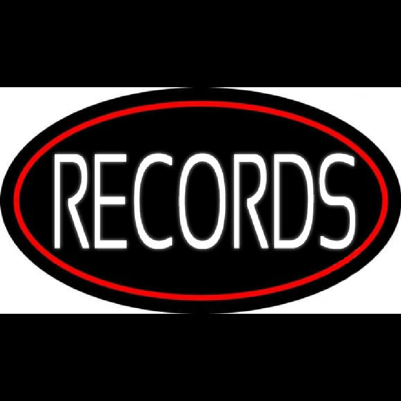 White Records Red Border Neon Sign