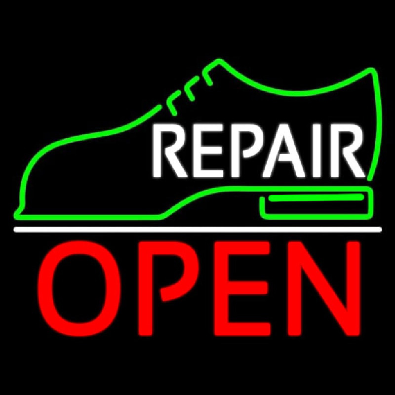 White Repair Shoe Logo Open Neon Sign
