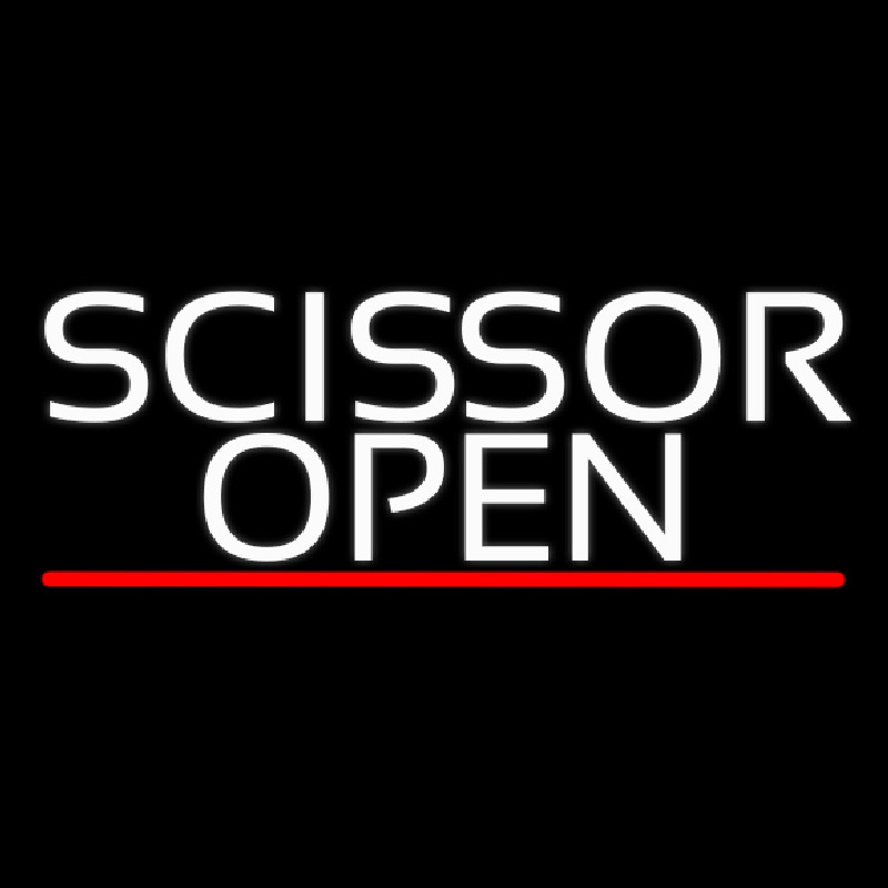 White Scissor Open With Red Line Neon Sign