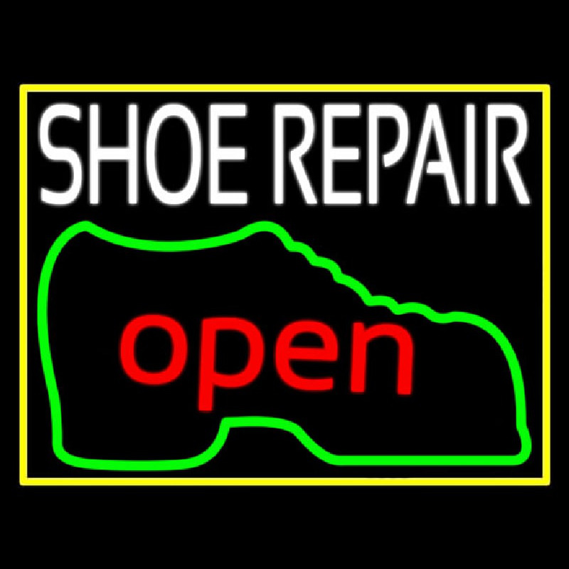 White Shoe Repair Open Neon Sign