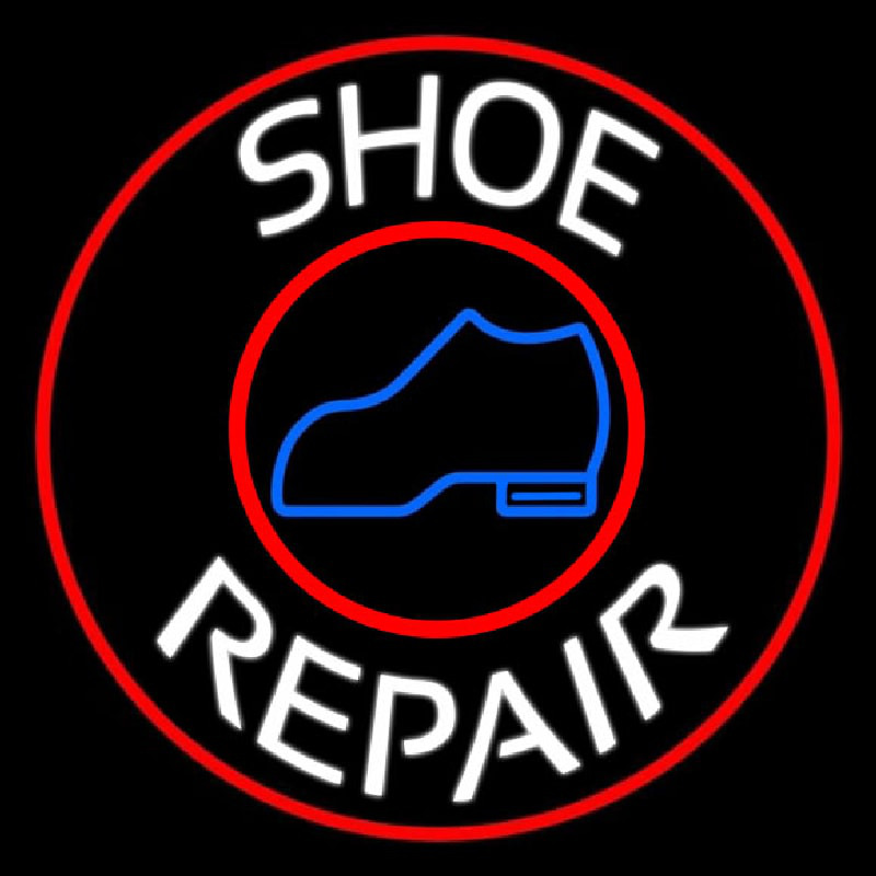 White Shoe Repair Withe Red Border Neon Sign