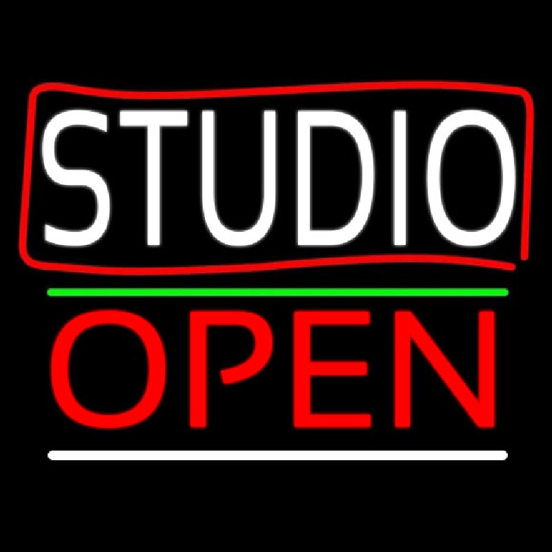 White Studio With Border Open 3 Neon Sign
