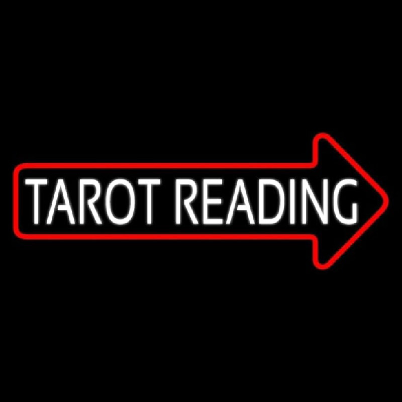 White Tarot Reading With Red Arrow Neon Sign