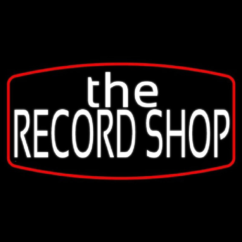 White The Record Shop Block Red Border Neon Sign