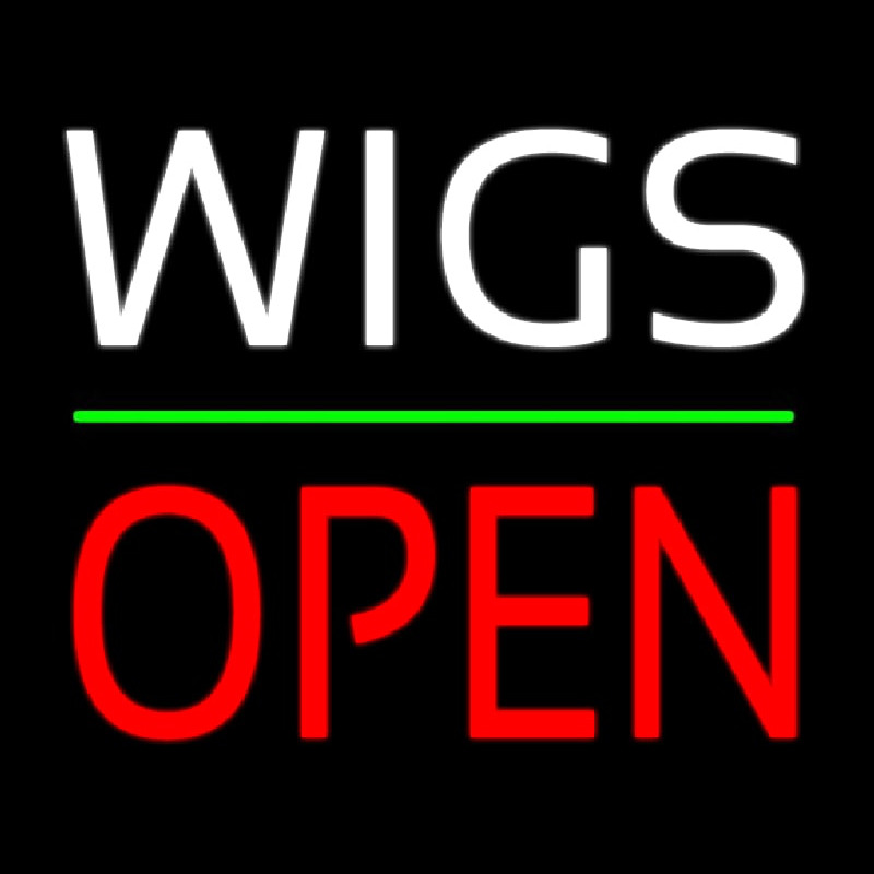 Wigs Block Open Green Line Neon Sign
