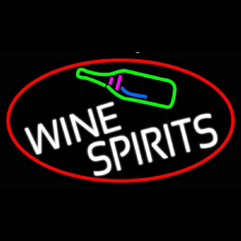 Wine Spirits Oval With Red Border Neon Sign