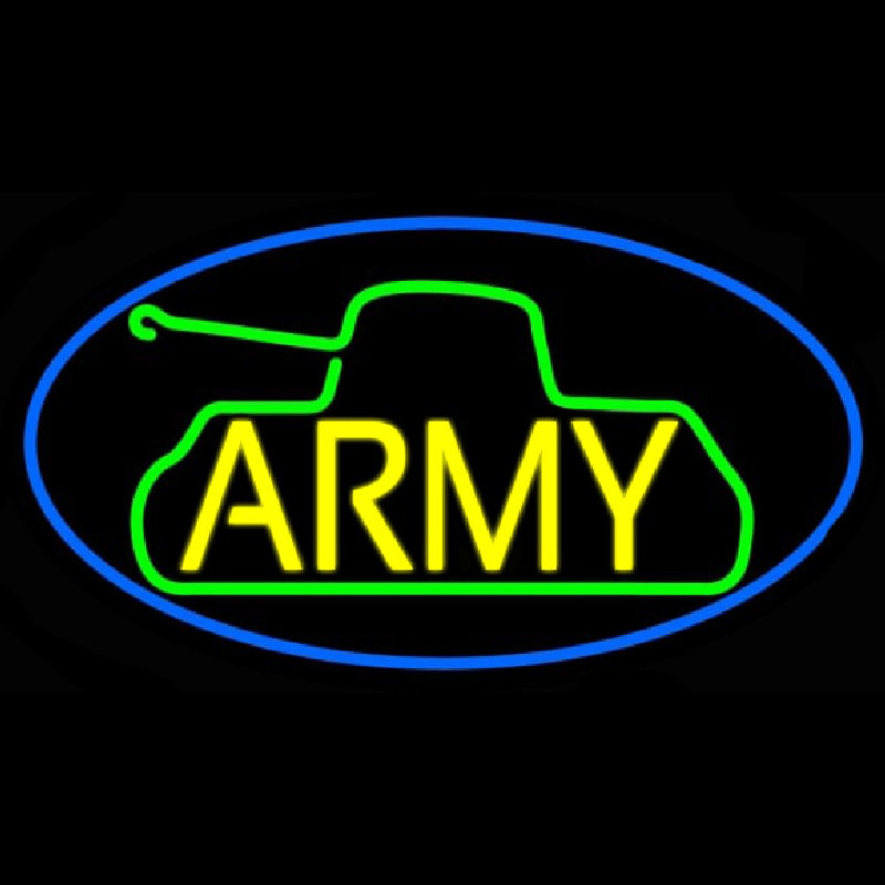 Yellow Army With Blue Oval Border Neon Sign