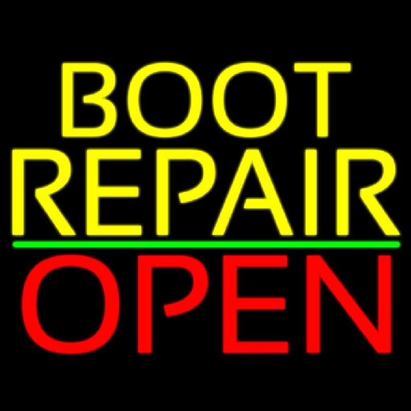 Yellow Boot Repair Open Neon Sign