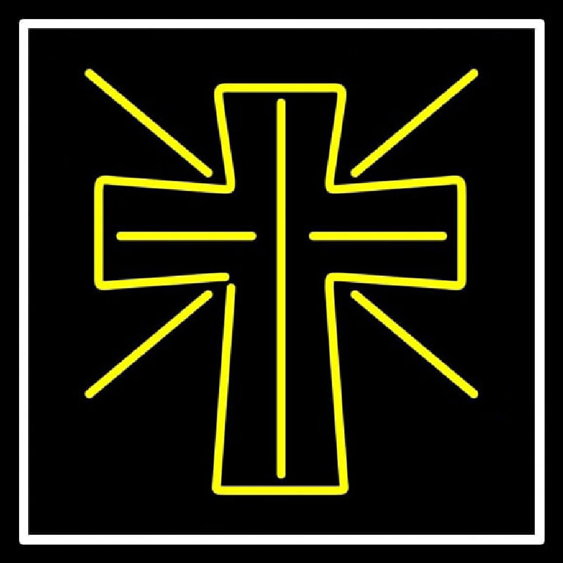 Yellow Christian Cross Neon Sign