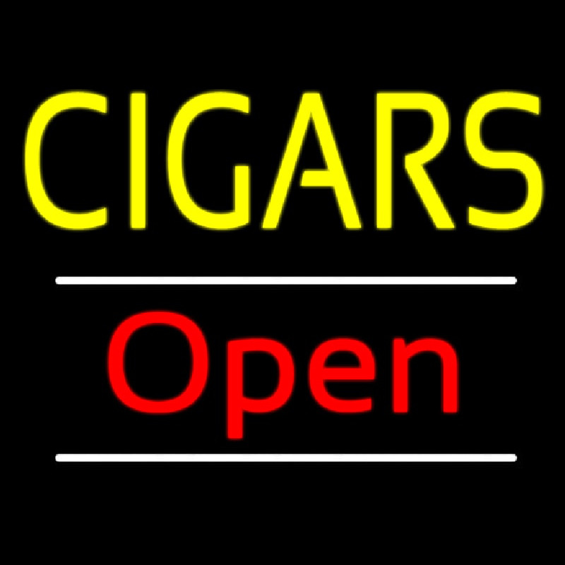 Yellow Cigars Open White Line Neon Sign