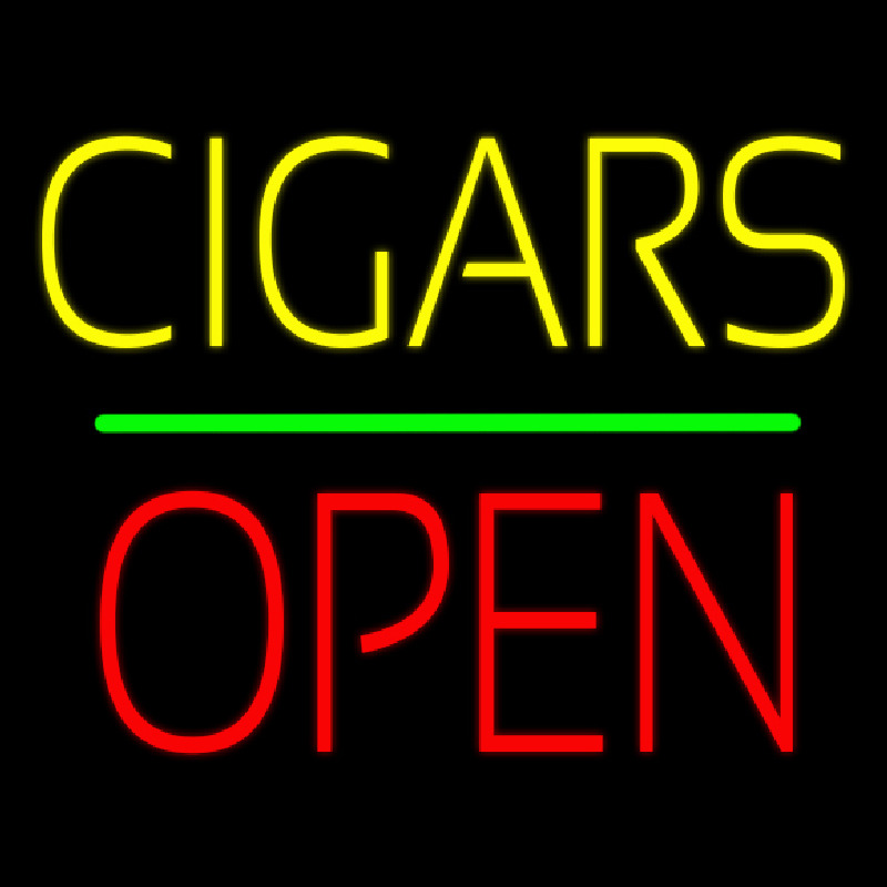 Yellow Cigars Red Block Open Green Line Neon Sign