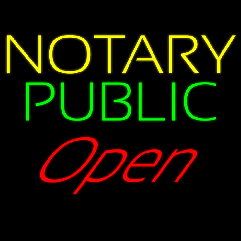 Yellow Green Notary Public Red Open Neon Sign