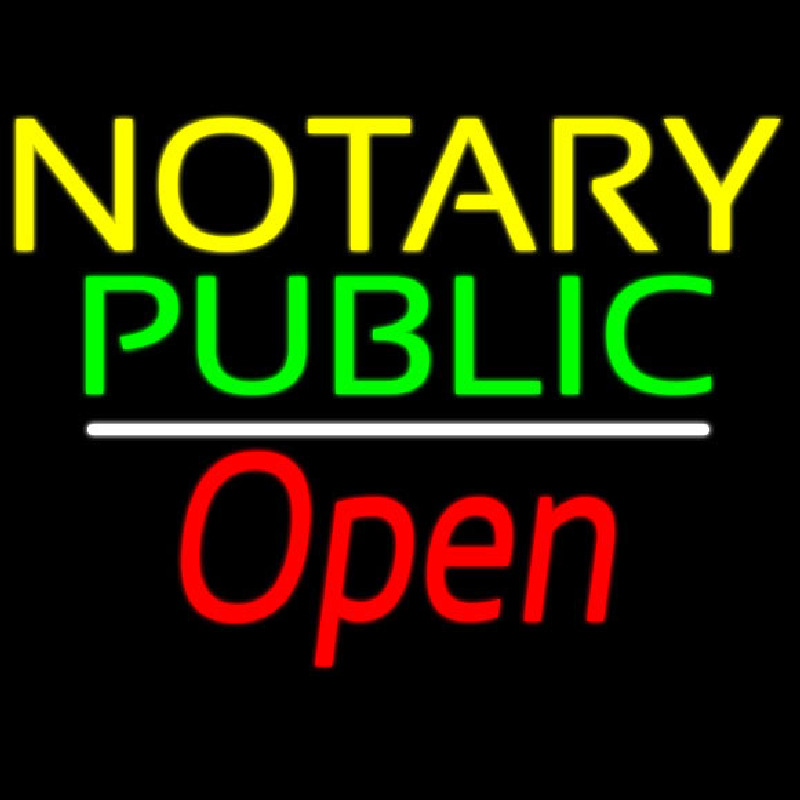 Yellow Green Notary Public White Line Red Open Neon Sign