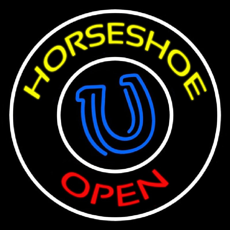 Yellow Horseshoe Open Neon Sign