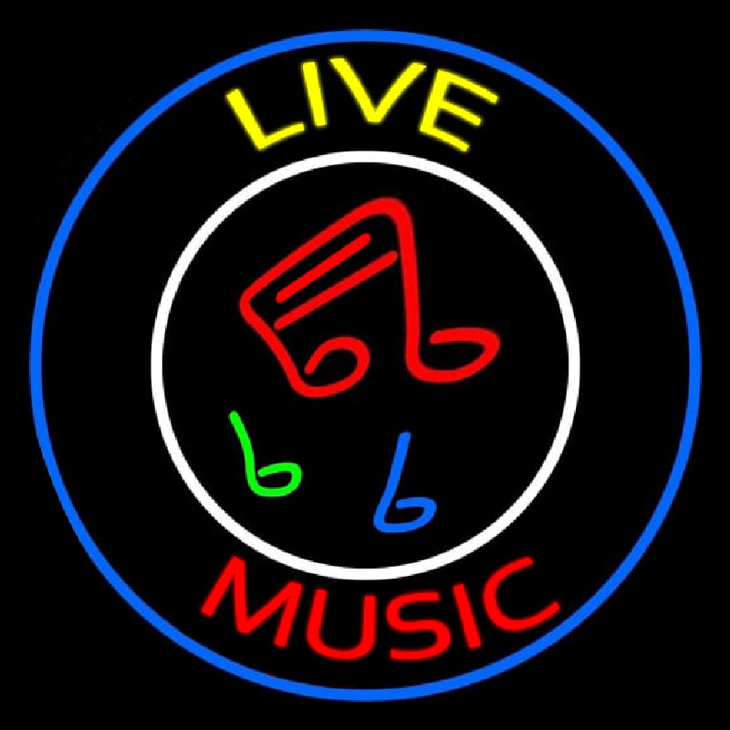 Yellow Live Red Music With Circle Neon Sign