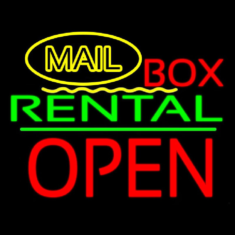 Yellow Mail Block Bo  Rental Open 1 Neon Sign