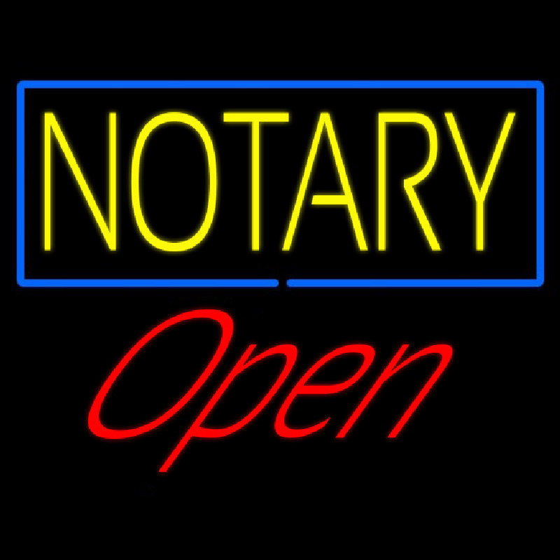 Yellow Notary Blue Border Open Neon Sign