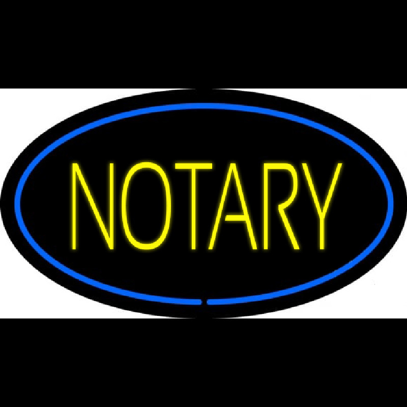 Yellow Notary Oval Blue Border Neon Sign