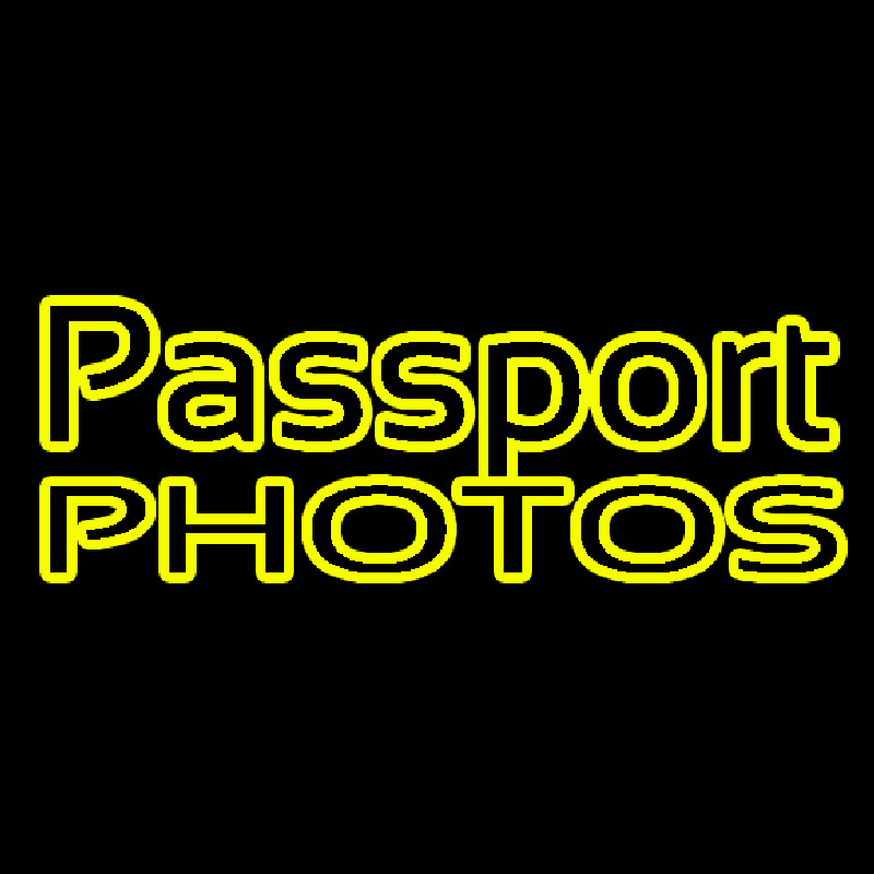 Yellow Passport Photos Block Neon Sign