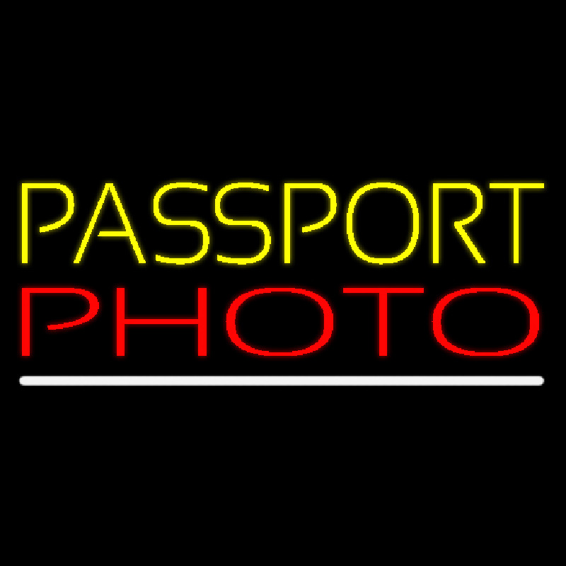 Yellow Passport Red Photo White Line Neon Sign