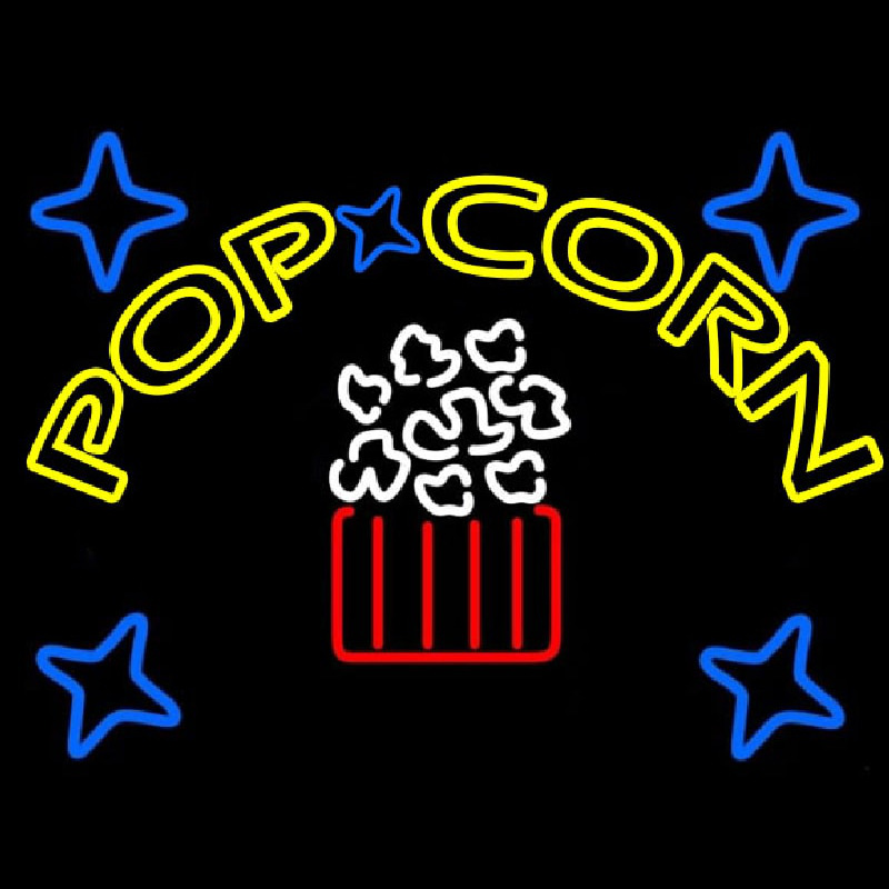 Yellow Popcorn Logo Neon Sign