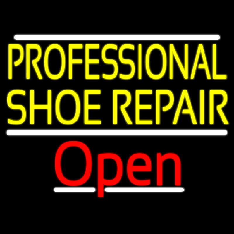Yellow Professional Shoe Repair Open Neon Sign