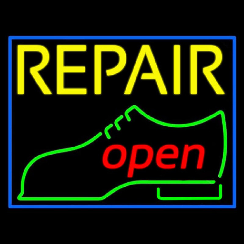 Yellow Repair Shoe Logo Open Neon Sign