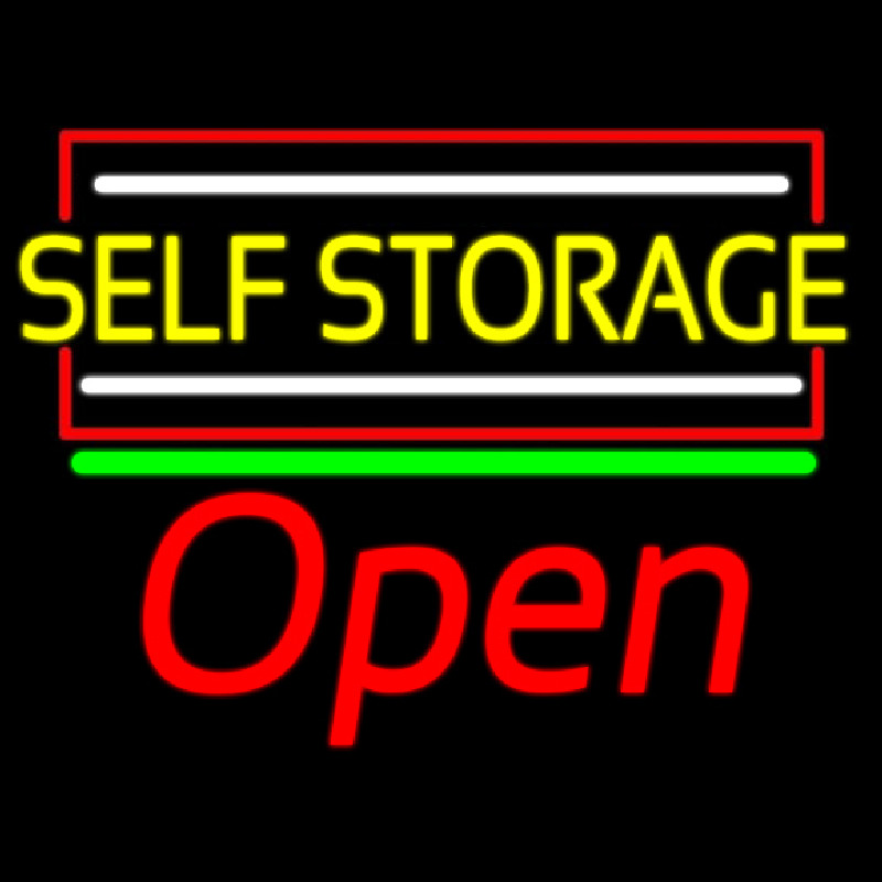 Yellow Self Storage Block With Open 1 Neon Sign