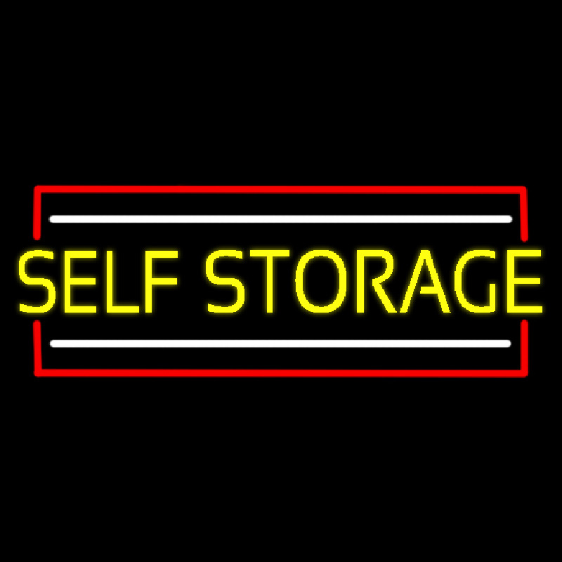Yellow Self Storage Block With White Line Neon Sign
