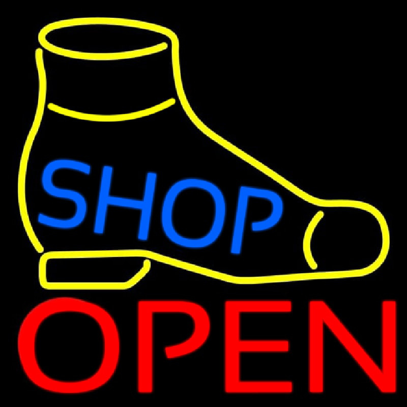 Yellow Shoe Blue Shop Open Neon Sign