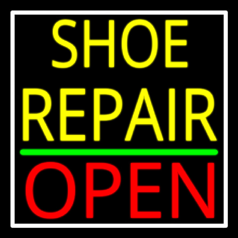 Yellow Shoe Repair Open With Border Neon Sign