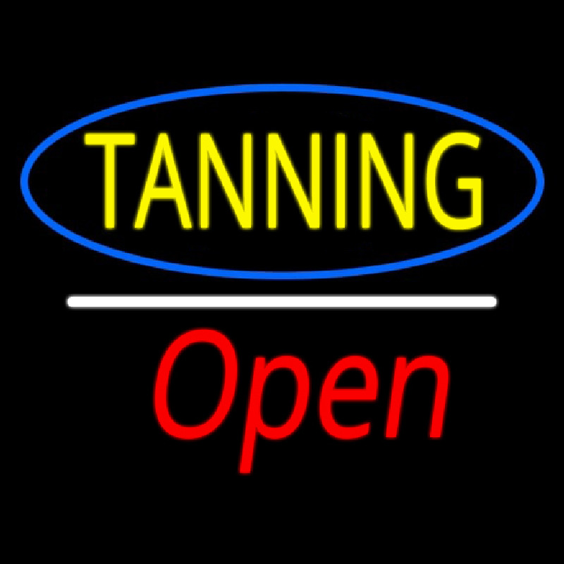 Yellow Tanning Oval Blue Border Open White Line Neon Sign