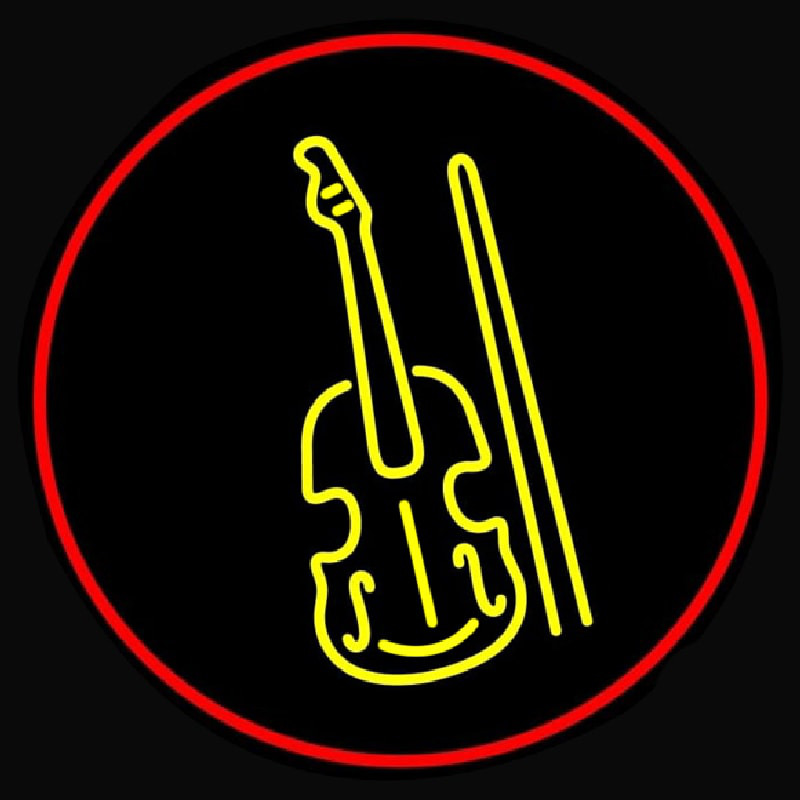 Yellow Violin Logo Red Border Neon Sign