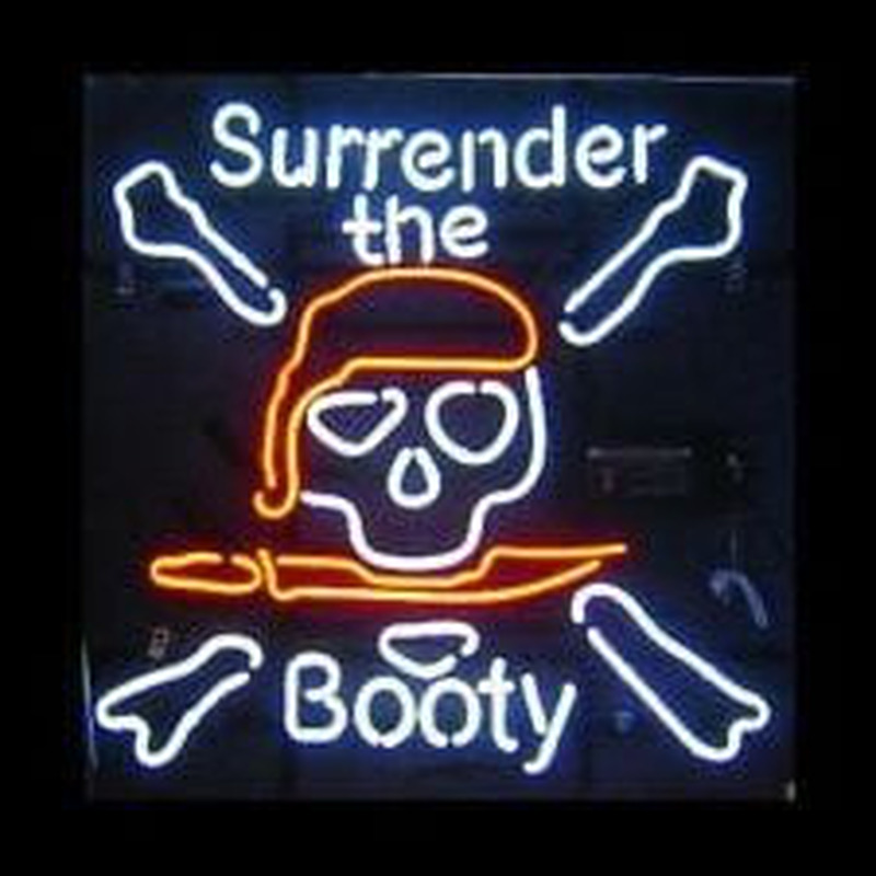 surrender the booty skull Pirate Cranial BAR PUB  Neon Sign