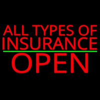 All Types Of Insurance Open Green Line Neon Sign