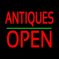 Antiques Block Open Green Line Neon Sign