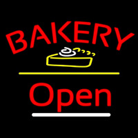 Bakery Logo Open Yellow Line Neon Sign