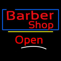 Barber Shop Blue Border Open Neon Sign