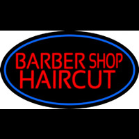 Barbershop Haircut With Blue Border Neon Sign