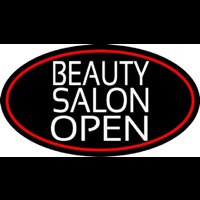 Beauty Salon Open Oval With Red Border Neon Sign