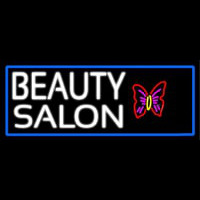 Beauty Salon With Butterfly Logo With Blue Border Neon Sign
