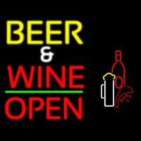 Beer And Wine With Bottle Open Neon Sign