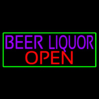 Beer Liquor Open With Green Border Neon Sign