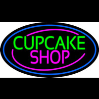 Block Cupcake Shop With Blue Round Neon Sign