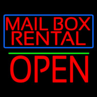 Block Mail Bo  Rental Blue Border With Open 1 Neon Sign